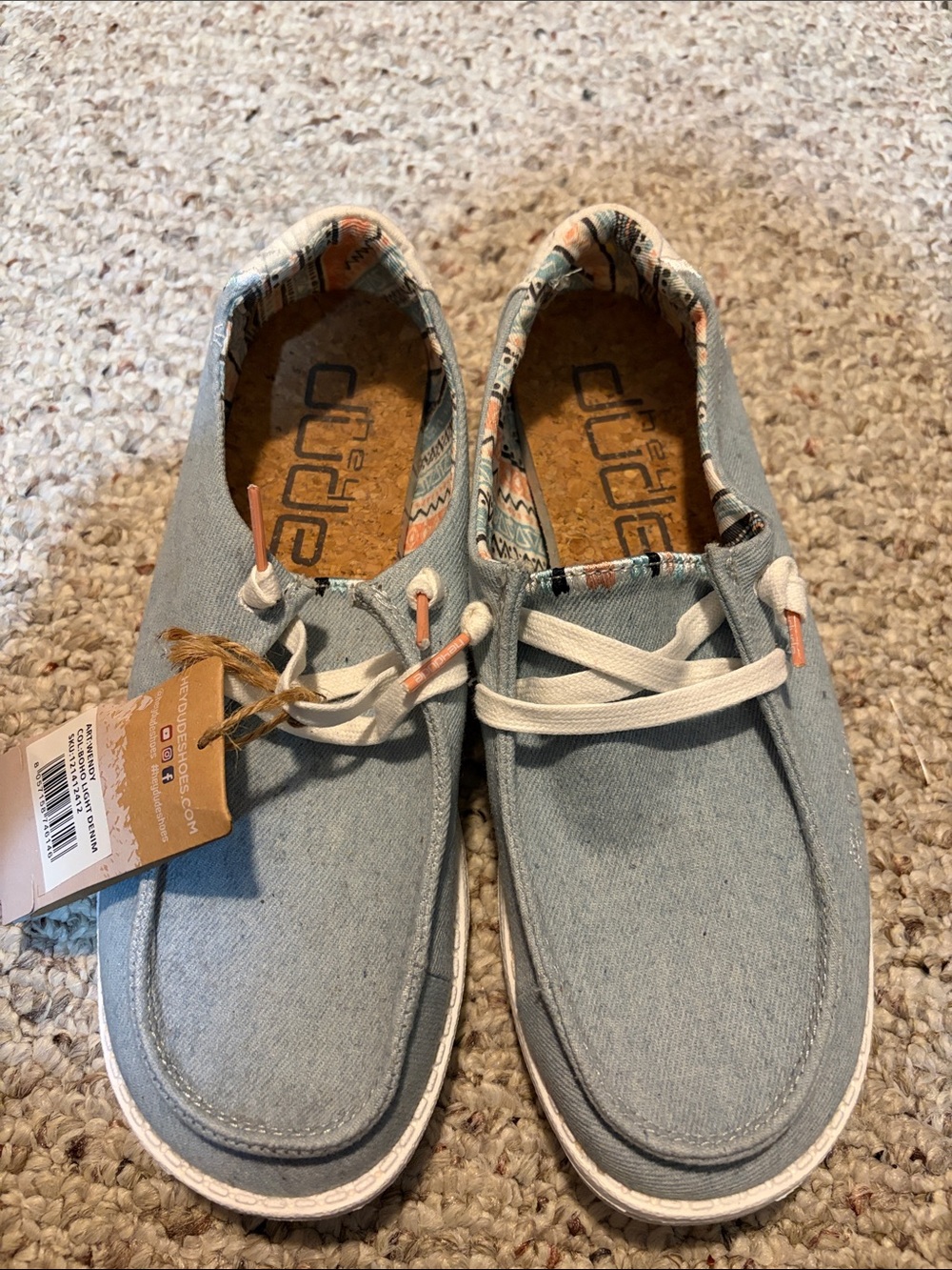 Hey Dude Casual Slip-On Shoes in Light Blue with Patterned Lining